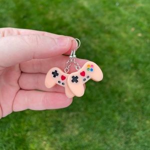 Resin Peach Controller Earrings with Silver Accents